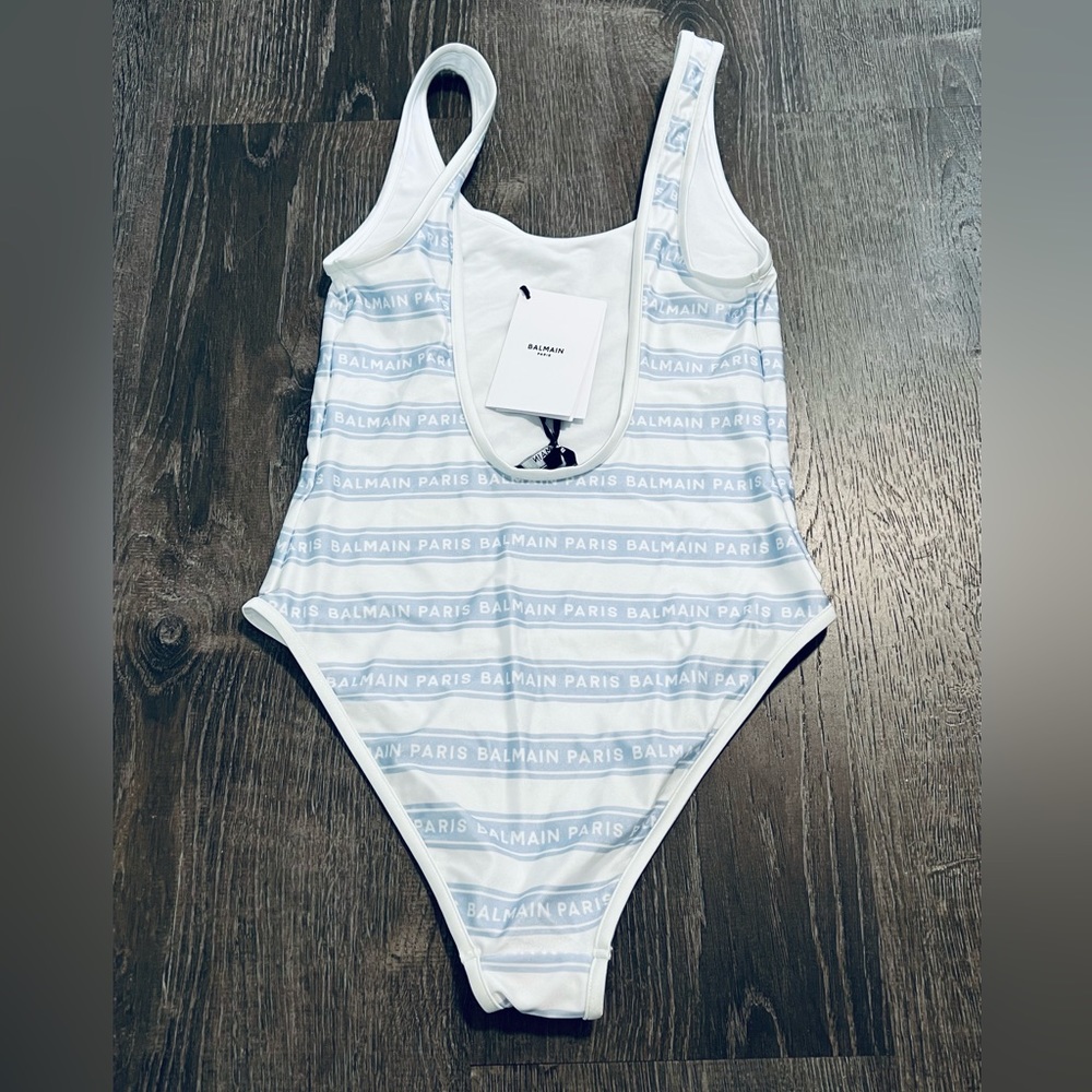 BALMAIN**One-Piece Swimsuit**Iconic light Blue/White Stripes***US 4 F 36 $670 - Picture 8 of 8
